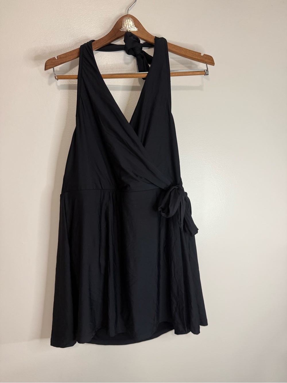 J. crew Black Wrap Halter swimsuit with faux skirt size large